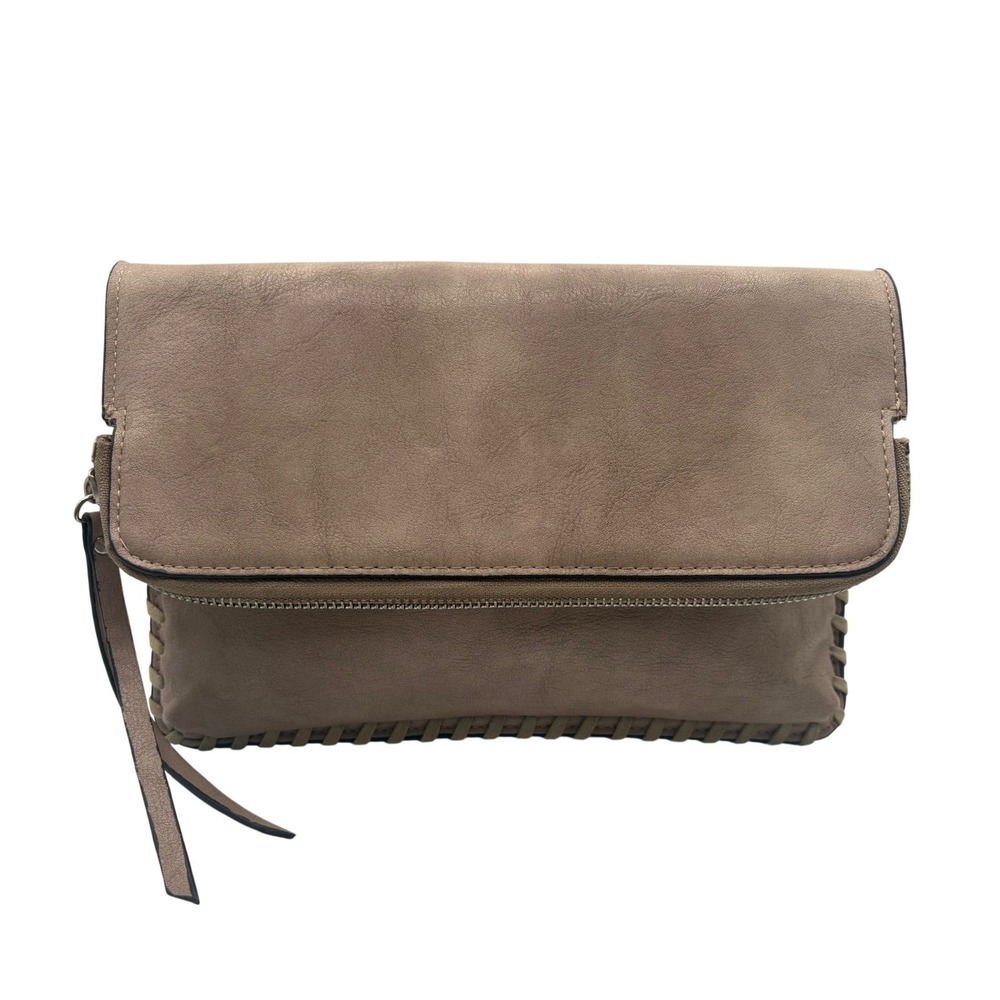 Urban Expressions Crossbody Bag Womens Small Taupe Excellent Whipstitch Foldover